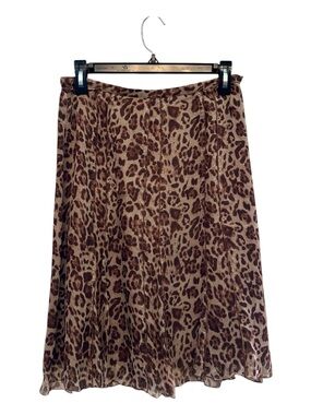 Vintage Y2K Sunny Leigh 100% Silk Leopard Print Midi Skirt - Brown & Tan Size 4